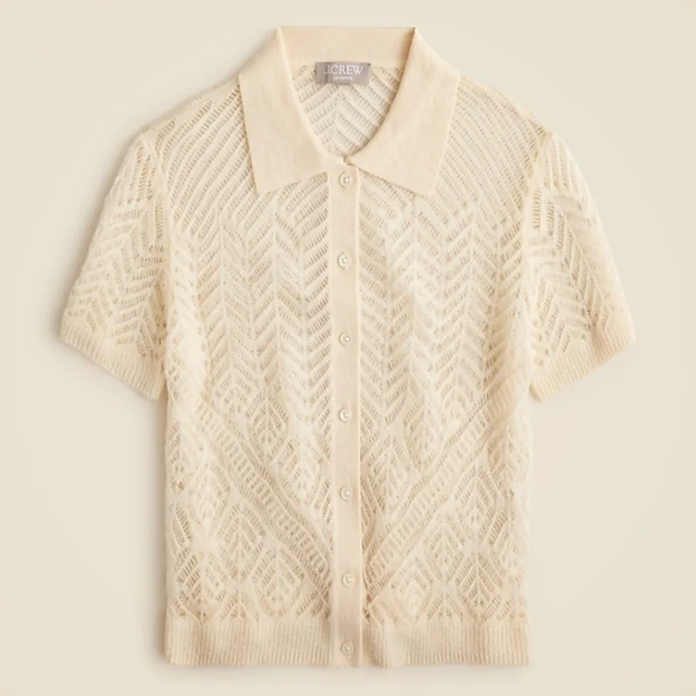 New! J. Crew Cashmere Sheer Pointelle Button-up Short Sleeve Cardigan
